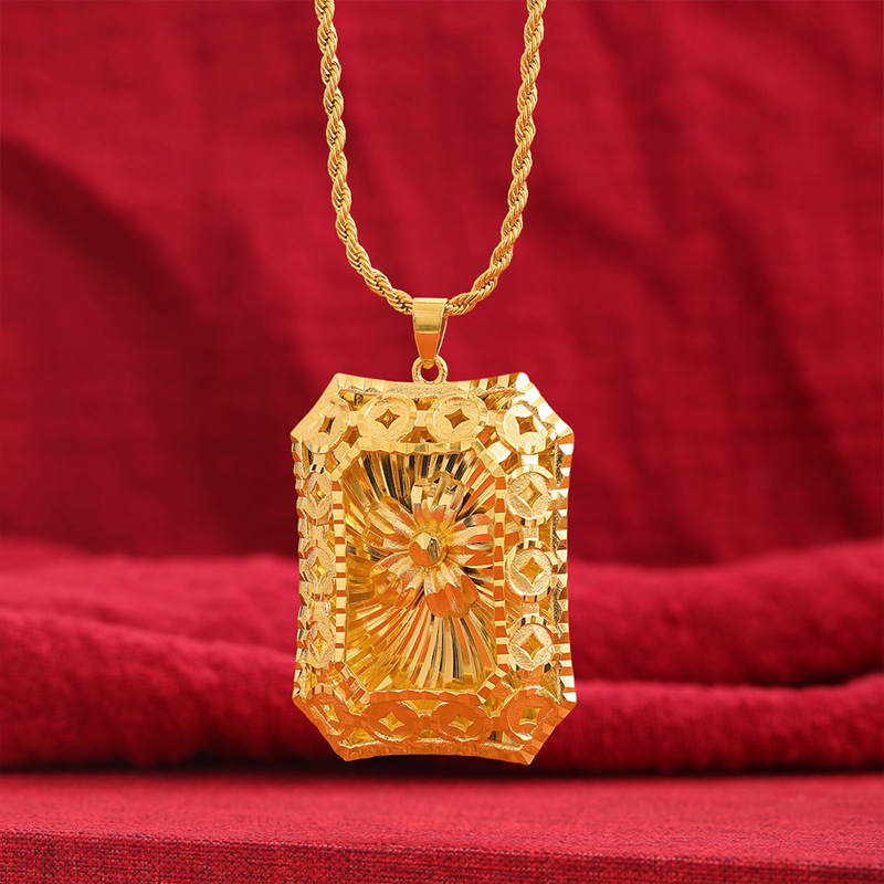 Vietnam oro flor collar hombres y mujeres de la etiqueta gran flor colgante retro estilo colgante chapado en oro hueco ventas directas de la fábrica