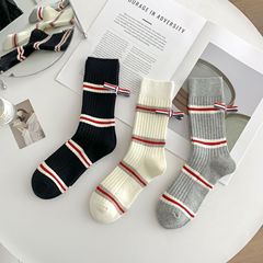 春夏新品歐貨TB風韓版條紋撞色小眾洋氣外穿襪子女春秋薄款堆堆襪