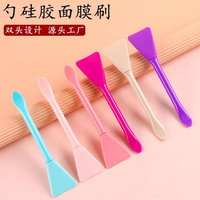 Cepillo de mascarilla de silicona Cuchara para raspar la película de congelación Cepillo de película de arcilla suave de doble cabezal Cepillo de limpieza de belleza multifuncional para la cara