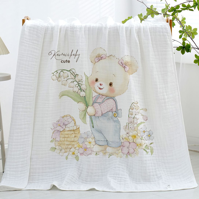Baby Gauze Towel, Children's Printed Six-Layer Bath Towel, Bamboo Cotton Class a Cartoon Summer Blanket Baby Gauze Towel, Children's Printed Six-Layer Bath Towel, Bamboo Cotton Class a Cartoon Summer Blanket