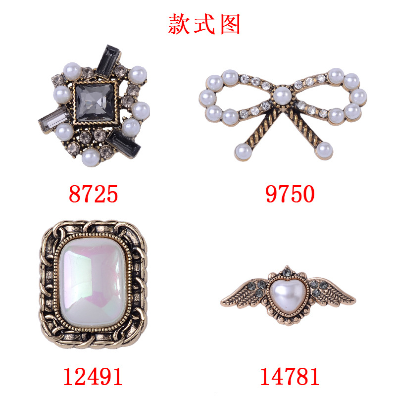 复古合金珍珠蝴蝶结手工DIY饰品手工自制合金团扇新娘配饰装饰