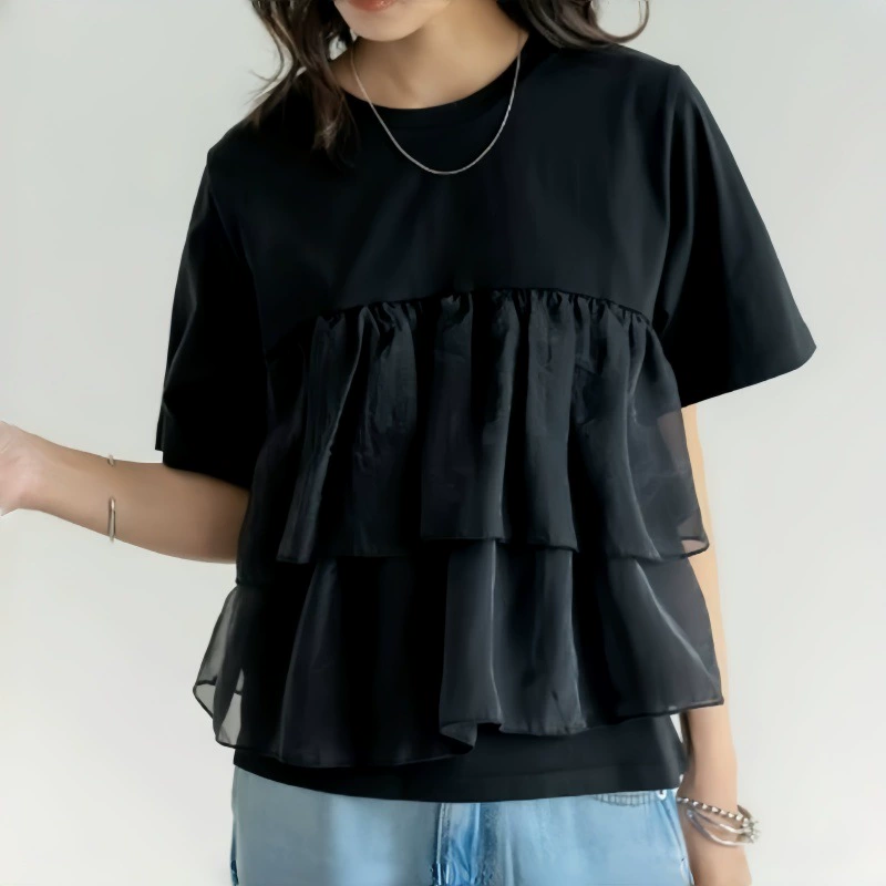 Summer T-shirt, Japanese and Korean, with short sleeve, round collar, loose fit, 2 colors