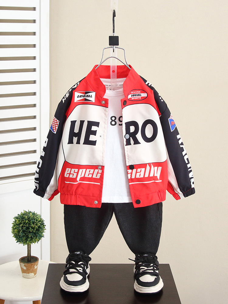 5956 Chaqueta de traje de motocicleta guapo de moda para niños 2025 otoño nueva ropa para niños primavera y otoño chaqueta de calle frita para bebés