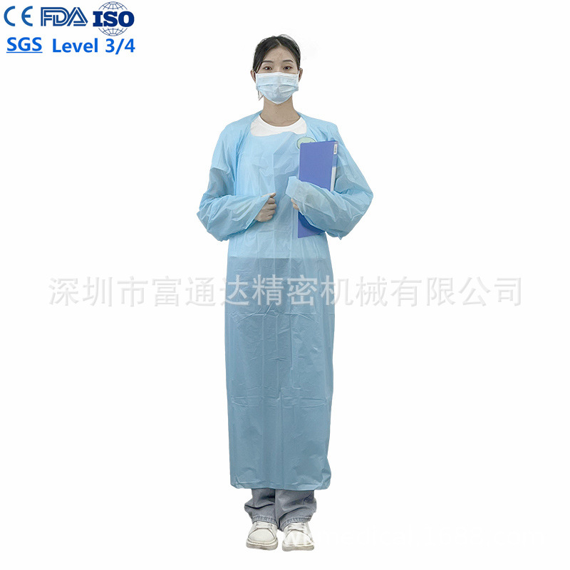 可发国外一次性CPE隔离衣level 3防污水清洁围裙反穿拇指袍塑料