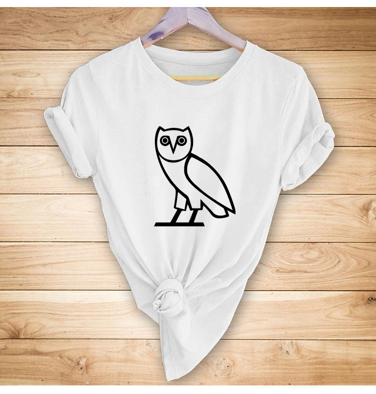 simple line owl print casual short-sleeved T-shirt NSYIC56488