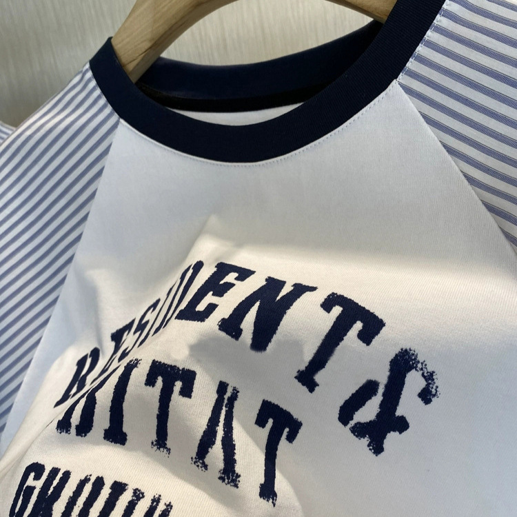 Keep It for Yourself! Wear Fashionable and High-Quality Clothes~ Designer Contrasting Color Stitching Raglan Sleeves Pure Cotton Letter T-Shirt for Women