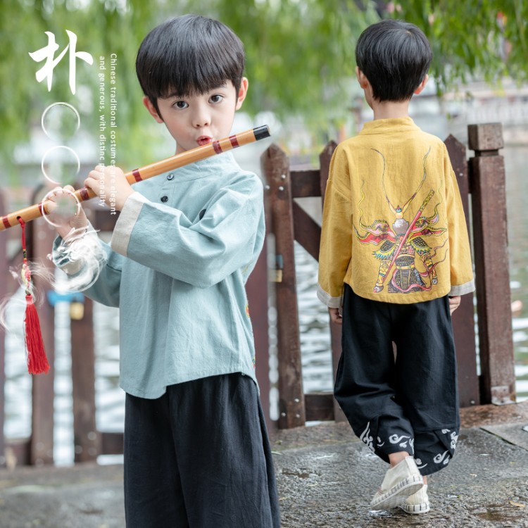 Boy Tang costume Spring Chinese style Antiquity suit baby Cotton and hemp Hanfu boy Master suit ancient costume children costume