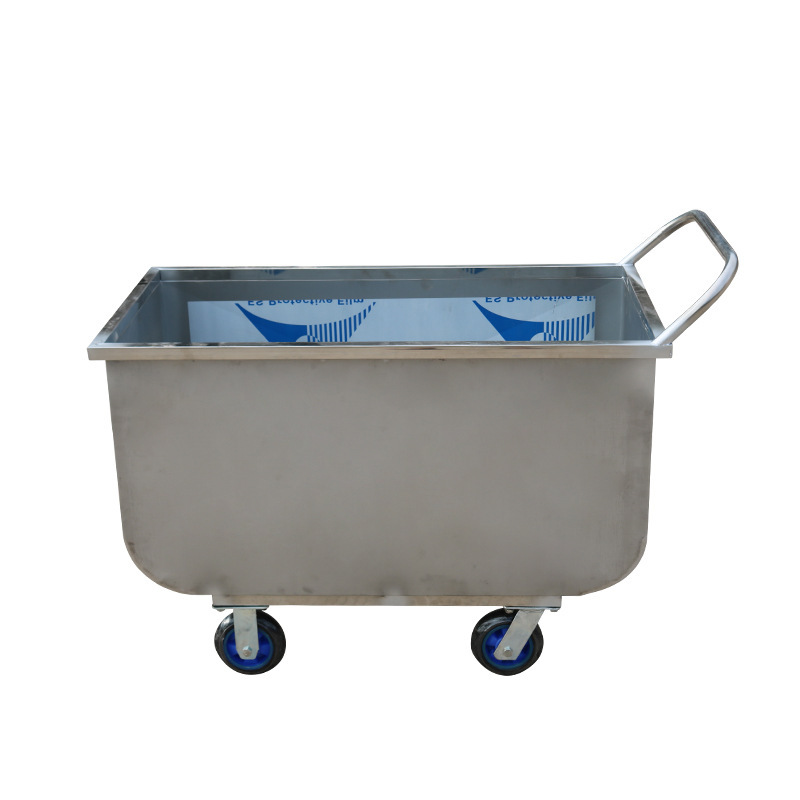 Camión de alimentación de acero inoxidable de granja de cerdos Diseño de bordes Camión de alimentación de empuje manual de una sola manija Camión de transporte agrícola Camión de alimentación