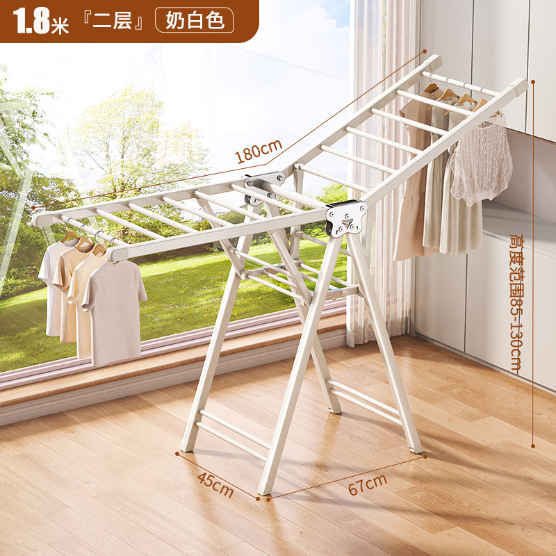 Percha de secado plegable sin instalación, piso al suelo, dormitorio, balcón ajustable, percha de secado interior y exterior, varilla de secado para bebés