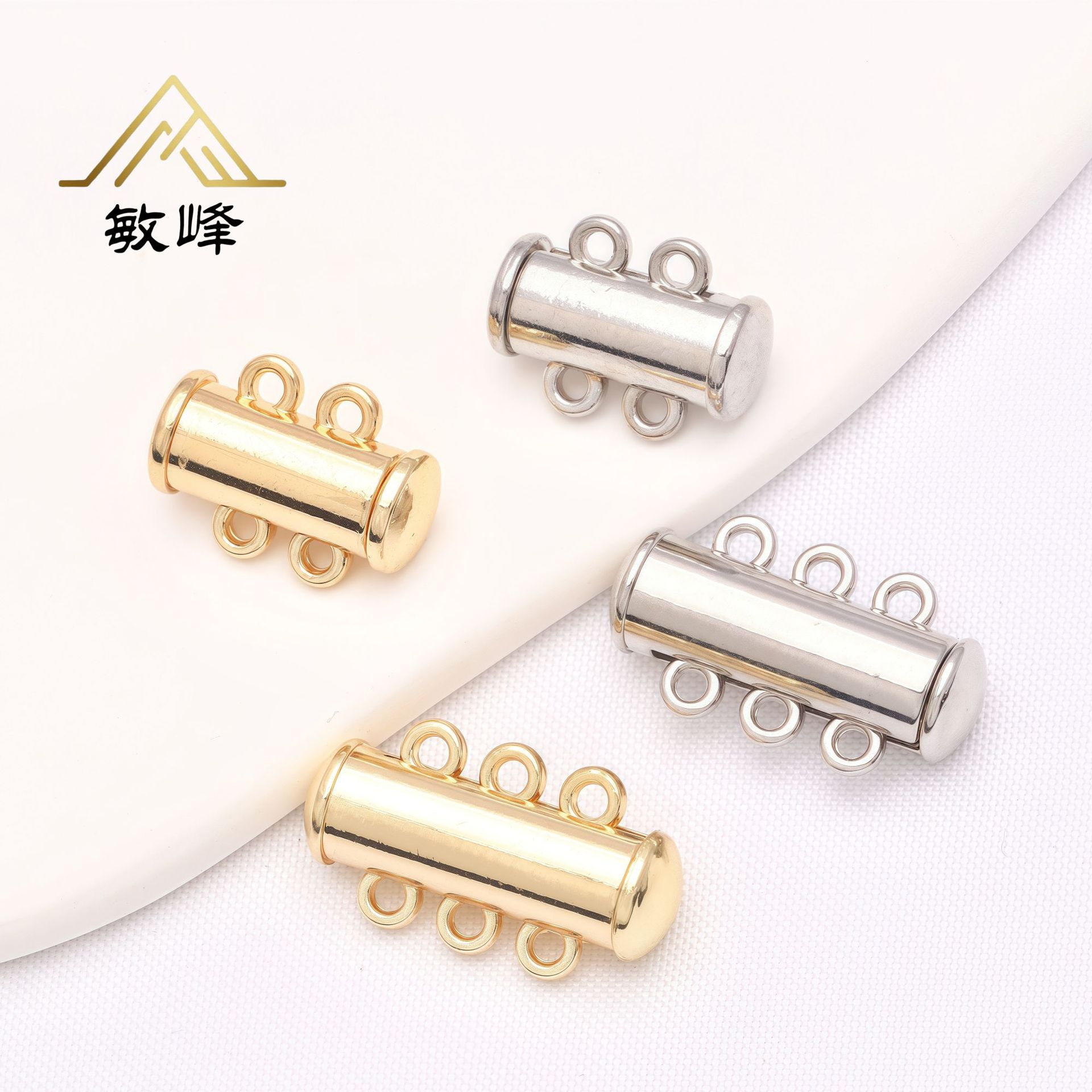 高保色18K镀真金管扣双排三排双排磁扣套管插扣diy手链项链收尾扣