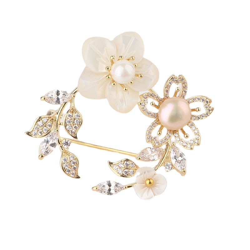 Exklusive Blumenbrosche Mit Zirkonia Und Perlen Für Damen_voghion.com