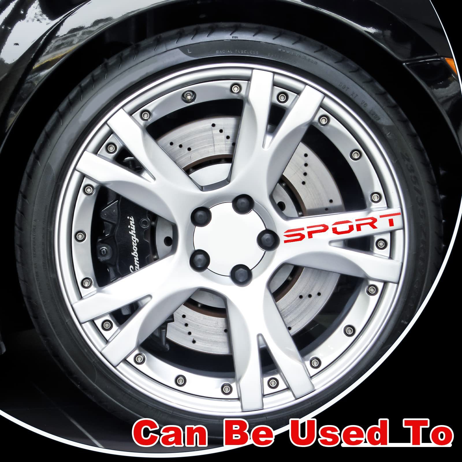 12pcs piece Rim Applique Stripe Reflective Sticker Waterproof wheel Red car rim stripe 18-21 inches_voghion.com
