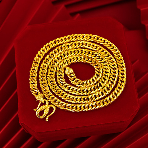 Internet celebrity Fukou boss flat chain necklace bracelet set Vietnamese sand gold gold-plated horsewhip chain bracelet necklace supply source