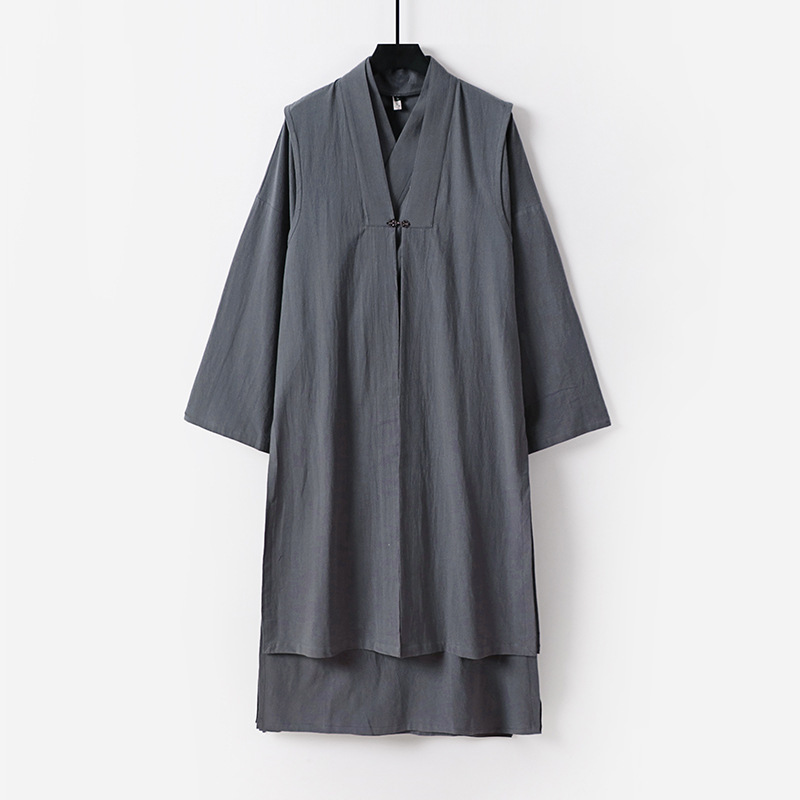 斜襟三清领长袍男春夏棉麻大码宽松武当道士服男秋季道袍中国风