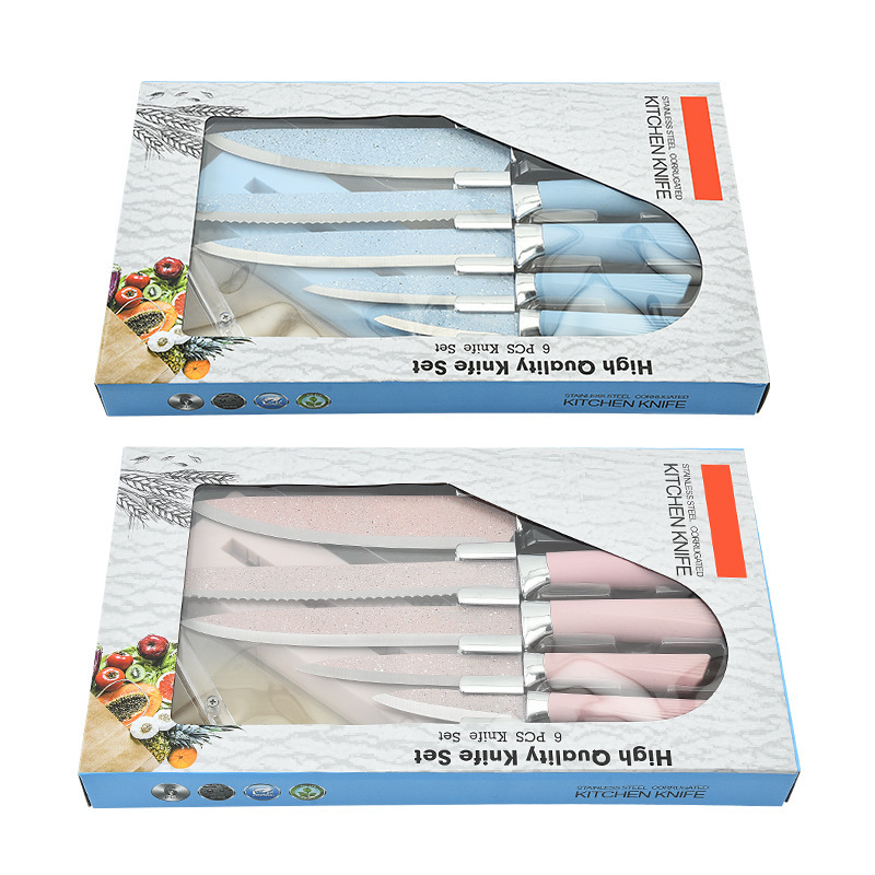 Comercio exterior en forma de abanico mango cuchillo titular cuchillo de acrílico de seis piezas cuchillo de chef cuchillo de pan cuchillo de fruta cuchillo de cocina traje