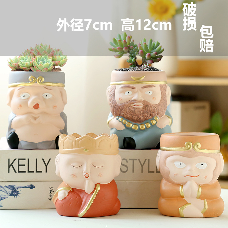 Macetas de cerámica para suculentas con diseño de animales de dibujos animados, pequeño tamaño, para estante de flores en casa, suministro al por mayor