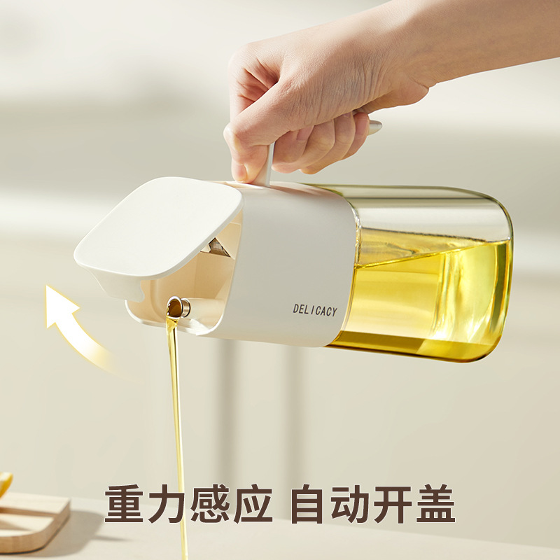 Olla de aceite de vidrio, apertura y cierre automáticos, aceite a prueba de fugas y sin colgar, olla de aceite de cocina doméstica, olla de aceite de cocina de gran capacidad, botella de aceite de aceite de sésamo de salsa de soja