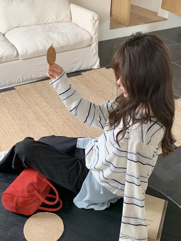 2025早秋新款慵懒风打底衫简约百搭条纹长袖T恤宽松显瘦上衣女|undefined