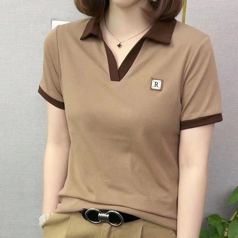Summer women's short-sleeve polo shirt, versatile 2025 new style top, plus-size polo shirt, large size women's t-shirt