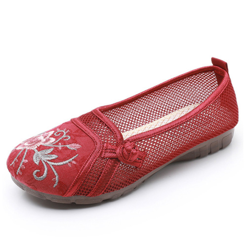 Summer Chinese hanfu shoes flat ancientry qipao cheongsam tang suit  shoes breathable mesh mother national wind old Beijing embroidered cloth shoes  for women