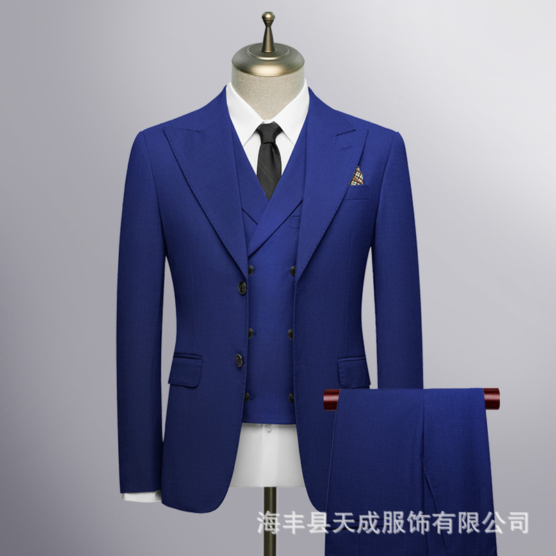 New Style Suit Amazon Cross-Border Three-Piece Double-Breasted Suit Set for Men, Suitable for Banquets, Weddings, and Foreign Trade