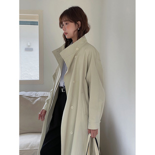[Central Park Long Windbreaker 2 Color] Song Ming Round Neck Double Placket Vertical Collar Windbreaker Spring Lace Coat W730B