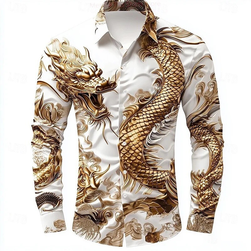 Men's Animal Dragon Pattern Shirt Button Long Sleeve fashion Casual Shirt Daily Wear Lapel 3D Print Shirt Men's Animal Dragon Pattern Shirt Button Long Sleeve fashion Casual Shirt Daily Wear Lapel 3D Print Shirt
