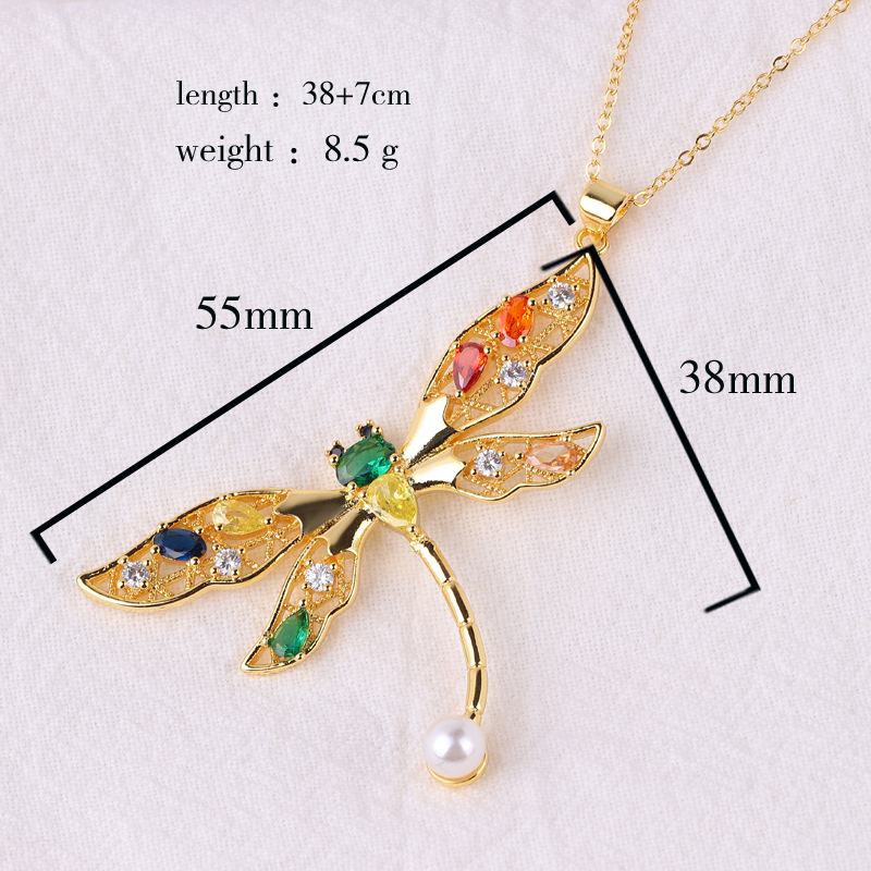 Fashion Tortoise Dragonfly Copper 18k Gold Plated Zircon Pendant Necklace In Bulk display picture 2