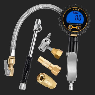 Air pressure gauge/tire pressure gauge | Tire Pressure Gun Digital Display - strengthened-quick-clamp-set-two-inflatable-gauges-stainless-steel-pressure-resistant-tube-01psi-accuracy-upgrade