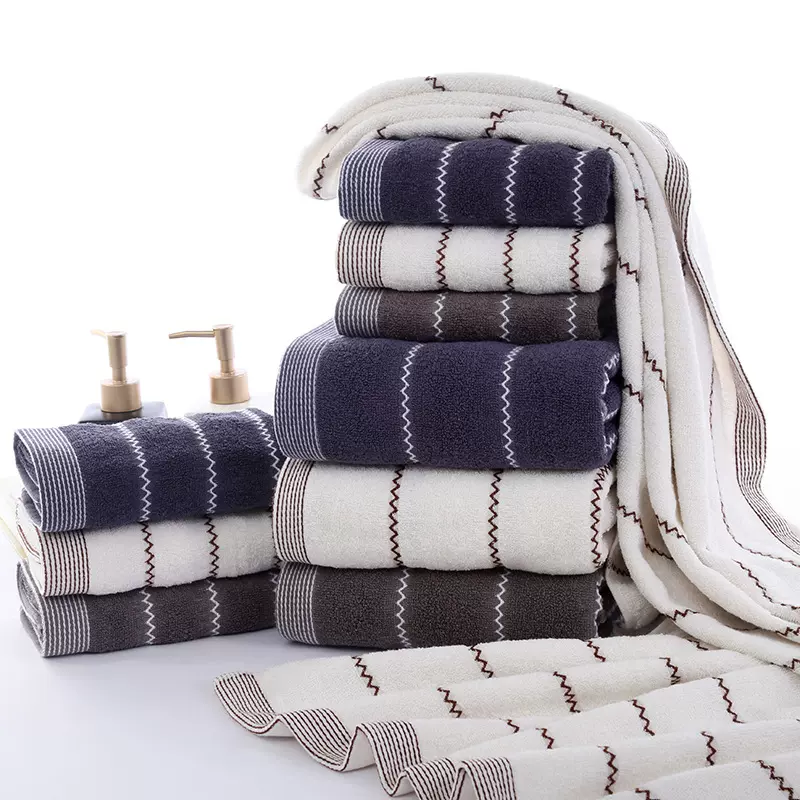 水纹提花32股纯棉毛巾浴巾套装加厚吸水商超情侣成人礼品套巾批发