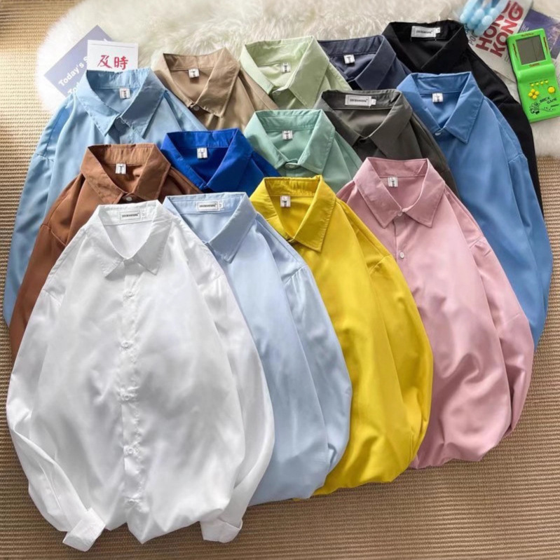 2025 Cross-Border Spring Candy Multi-Color Long-Sleeved Shirt Men's Trendy Simple Pure Color Shirt Hong Kong Style Loose Jacket