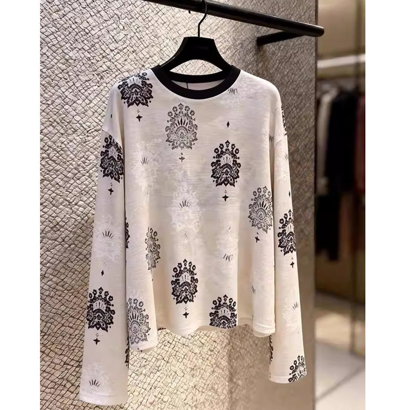 Ice Silk Sun Protection Shirt 2026 Spring and Summer Retro High-End Designer Style Printed Versatile Loose Long-Sleeved T-Shirt Top