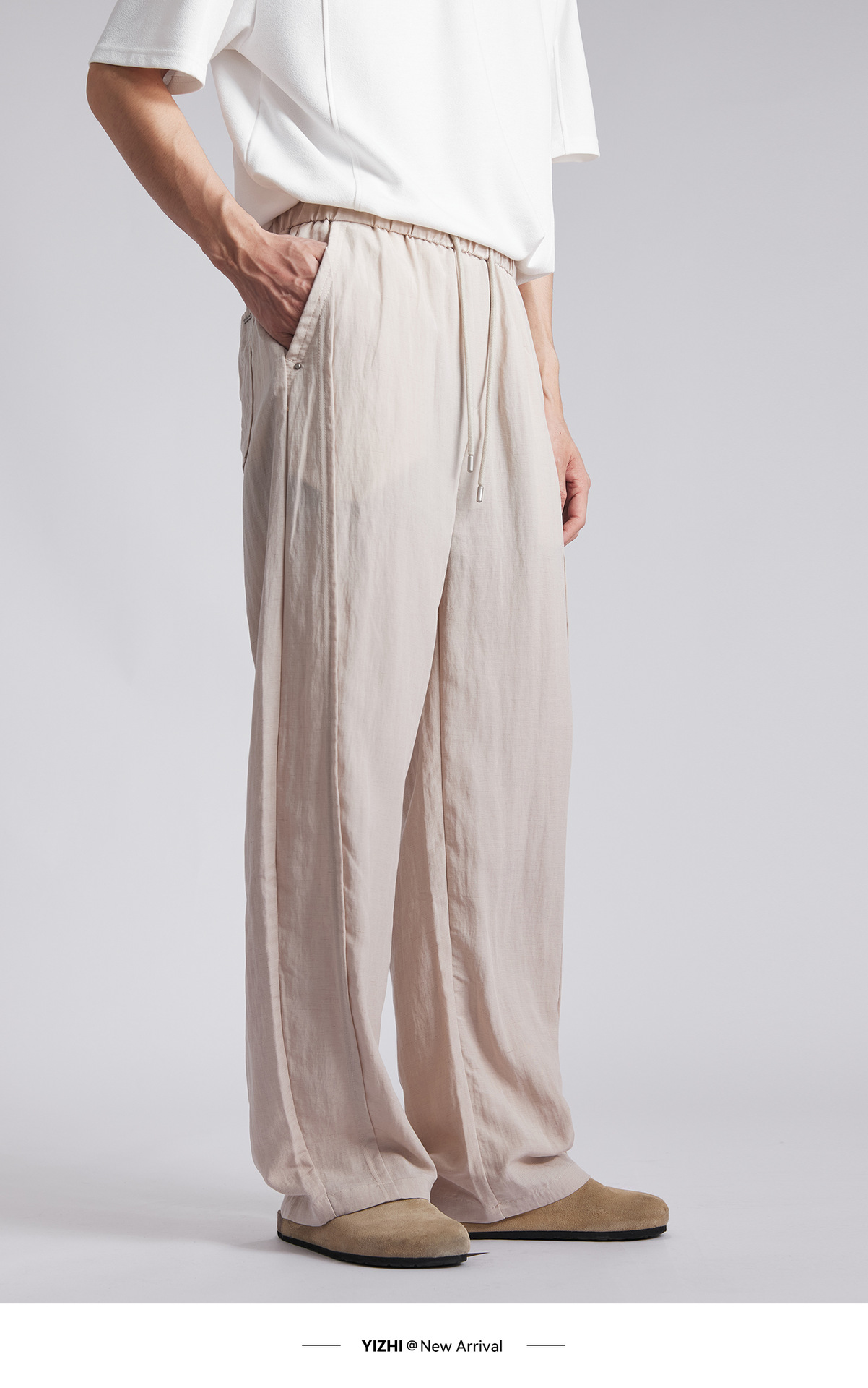 Quần dài nam ống rộng chất liệu linen phong cách mùa hè — đen chi tiết 9