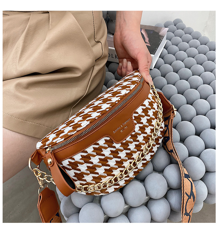Korean Style Houndstooth Chain Zipper Shoulder Chest Bag display picture 8