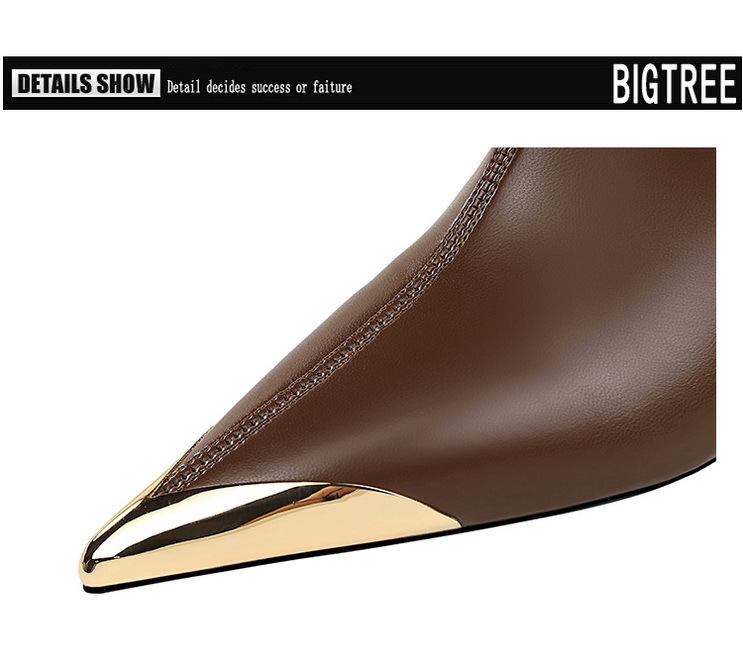 ShoeGlobe 319-11 European And American Style Winter Thin Super High Heel Women's Metal Pointed Iron Toe Fashion Short Boots_voghion.com