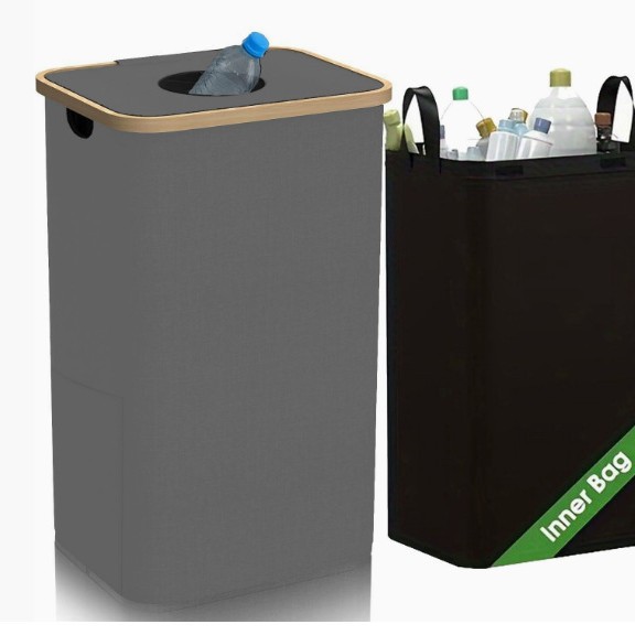 Cesta transfronteriza de artículos diversos y ropa sucia con tapa, cesta de almacenamiento de tela Oxford de bambú reciclada plegable, hogar con bolsa interior, caja de botella