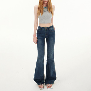 American-Style Flared Jeans for Women, Autumn 2025 New Vintage Slim-Fit Stretchy Low-Waist Bell-Bottom Pants