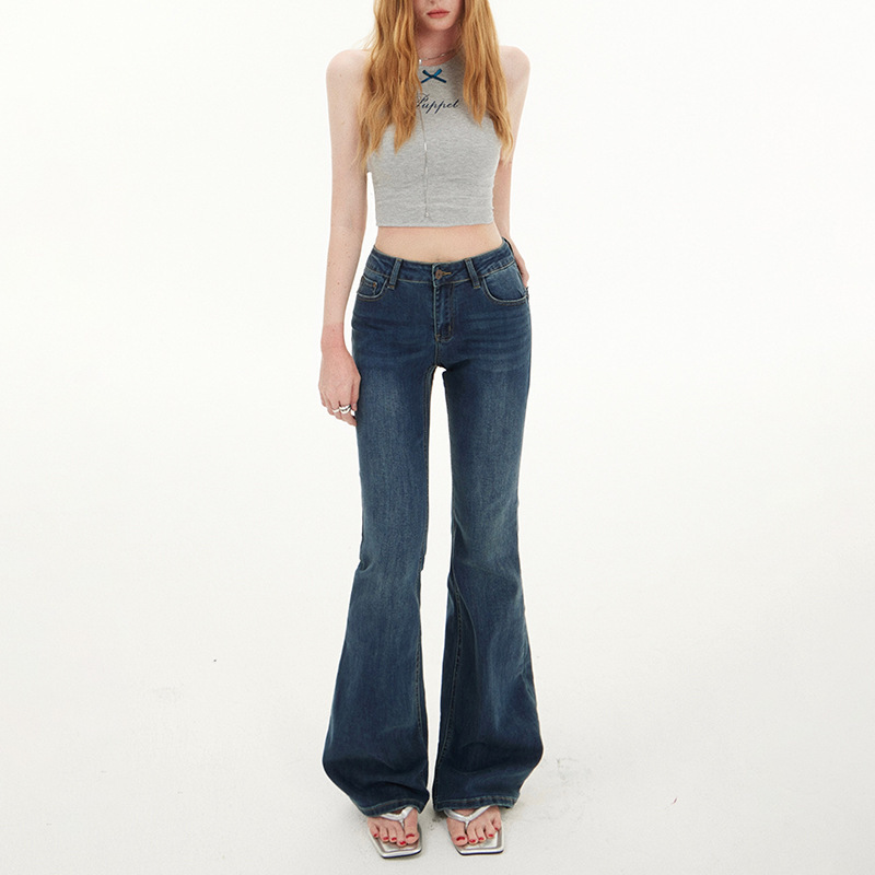 American-Style Flared Jeans for Women, Autumn 2025 New Vintage Slim-Fit Stretchy Low-Waist Bell-Bottom Pants