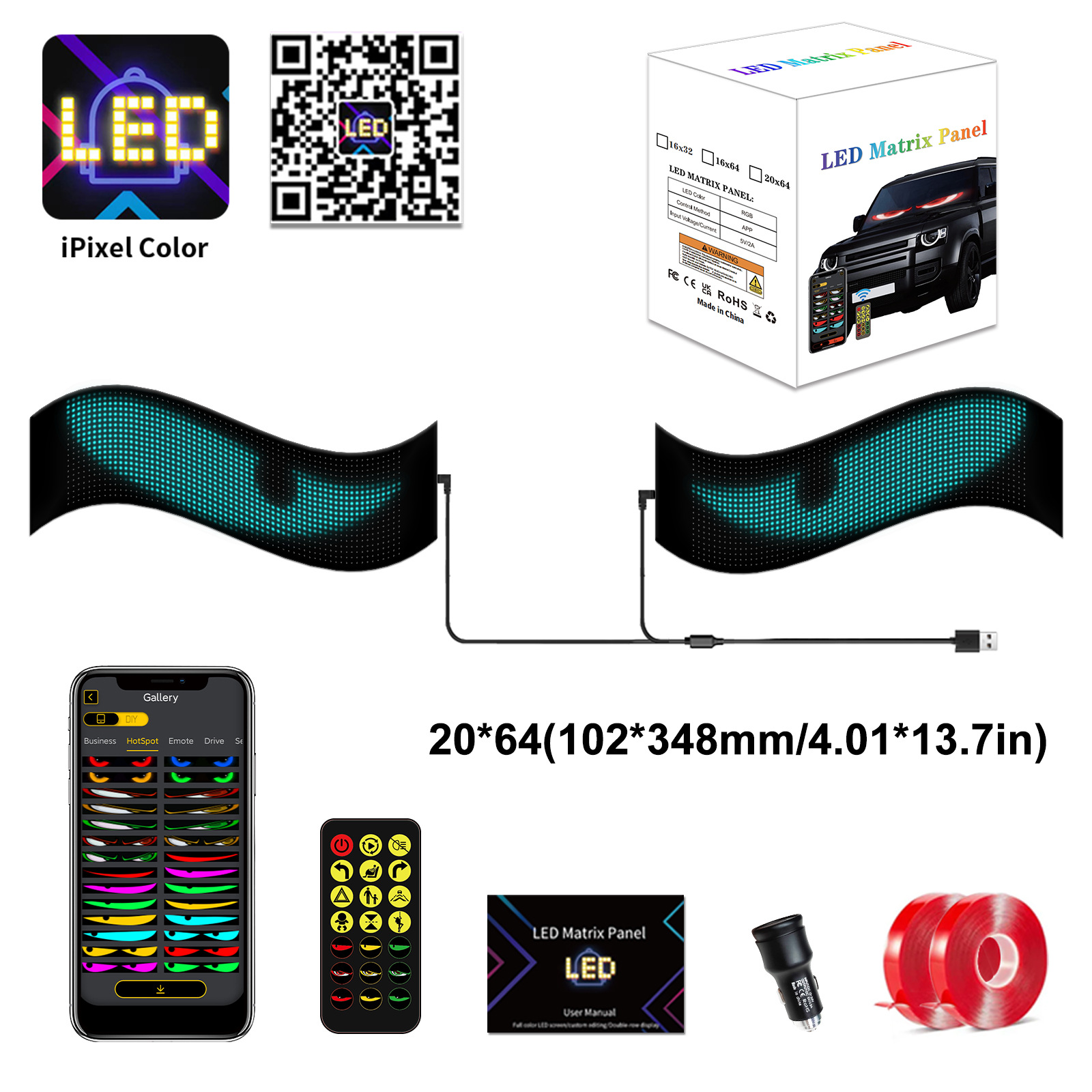 Nuevo camión dinámico ojo del diablo LED coche pantalla USB montado en coche ojo lámpara de camión dinámico APP