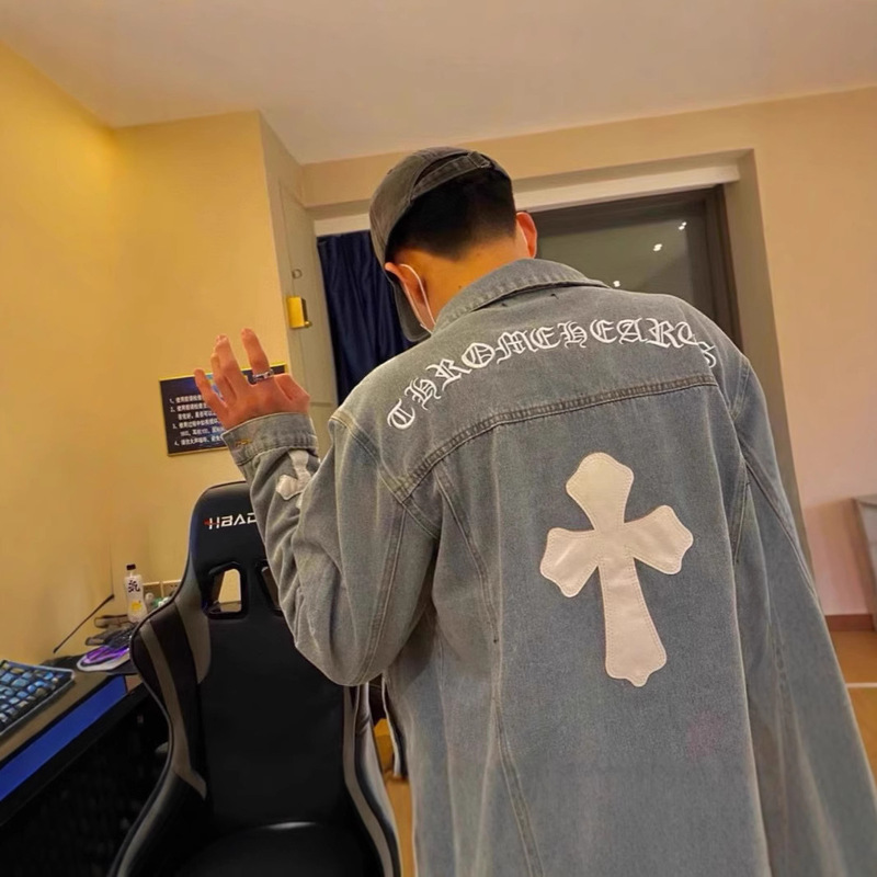 24Chrome Hearts Correct Version of the Trendy Brand Chrome Autumn and Winter New Style Denim Jacket with Cross on the Back