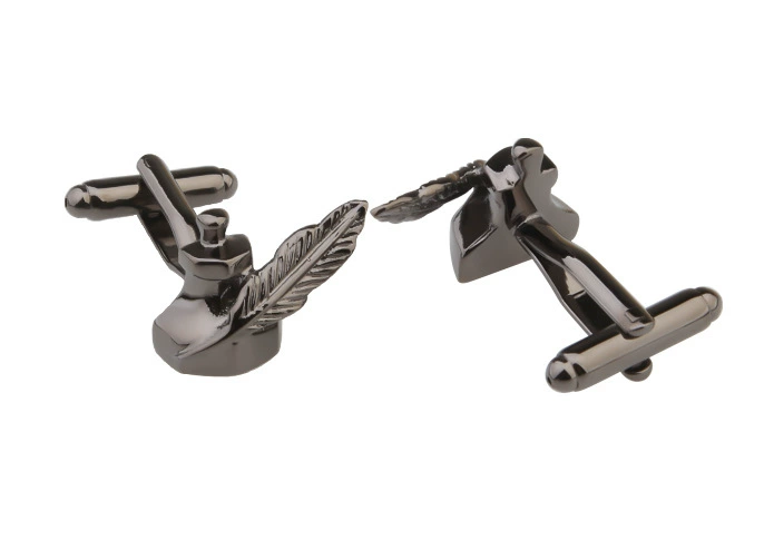 Plating gun black feather ink cufflinks 190633