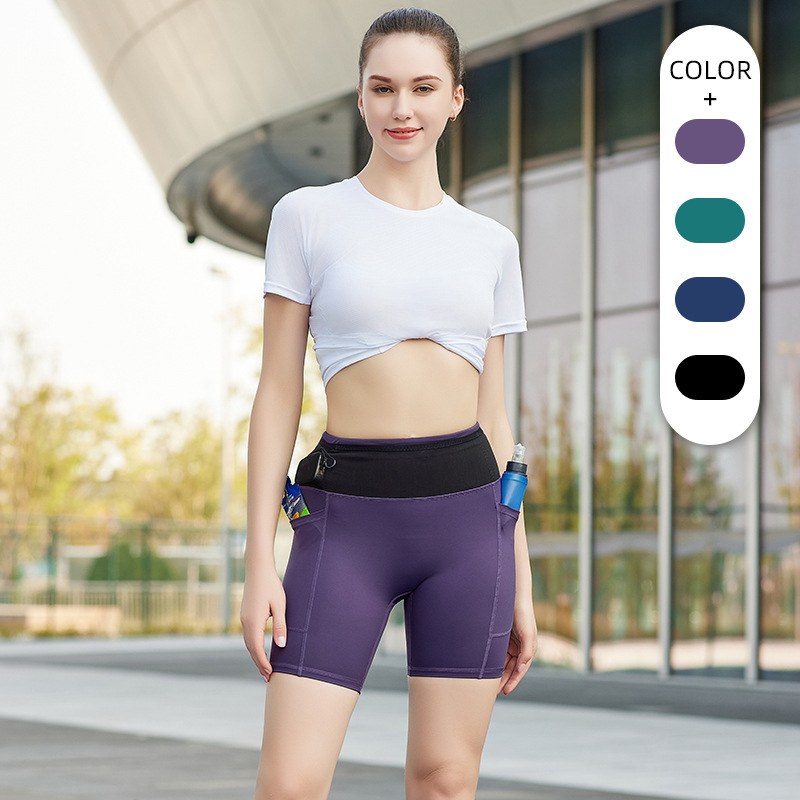 Summer sports shorts for women with phone pocket, high-waisted, butt-lifting, stretchy yoga shorts, fitness compression tights