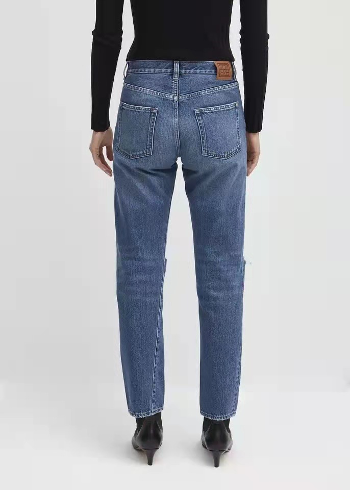 北欧TOT简约显瘦不对称纽缝牛仔裤2021款高品质