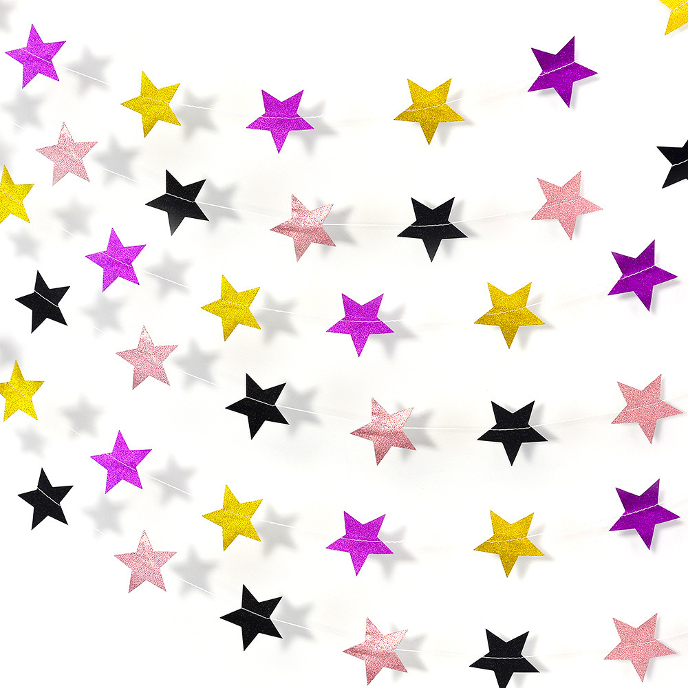 Cosura de coches cebolla dorada perla papel estrella de pentacabulares flores de fiesta de cumpleaños colgar banderas de color flores de color 100 días