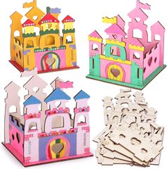 未完成の木製城セットプリンセス城木製工芸品ブラシ付きドリルは子供の祝日パーティーを貼ります。
