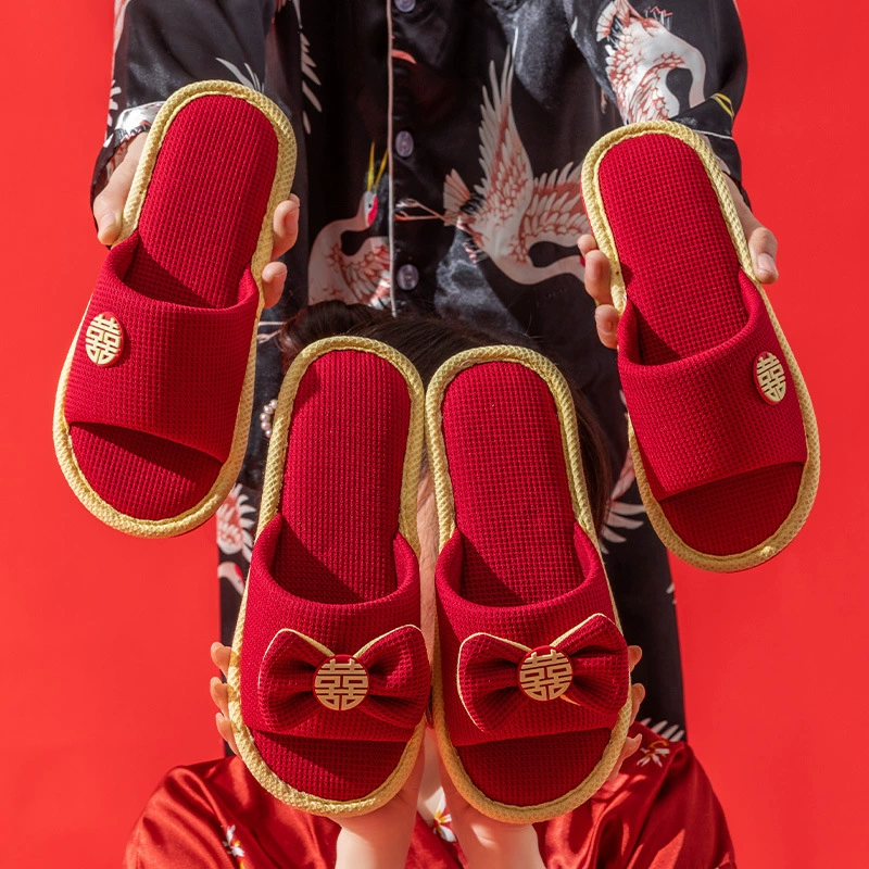 2024 новые свадебные тапочки пара большая красная праздничная пара крытая весенняя летняя свадебная тапочки льна