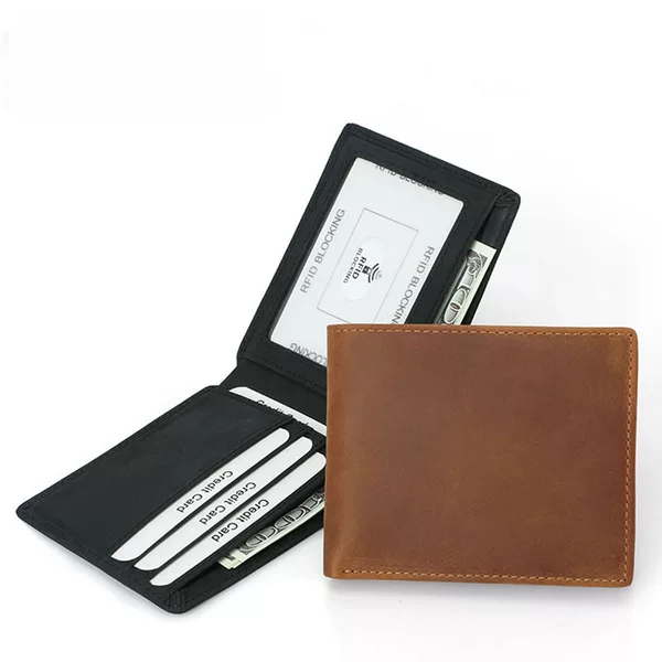 Amazon Best-Selling Manufacturer Wholesale Rfid First-Layer Crazy Horse Leather Genuine Leather Men's Wallet 80% off European and American Retro Wallet