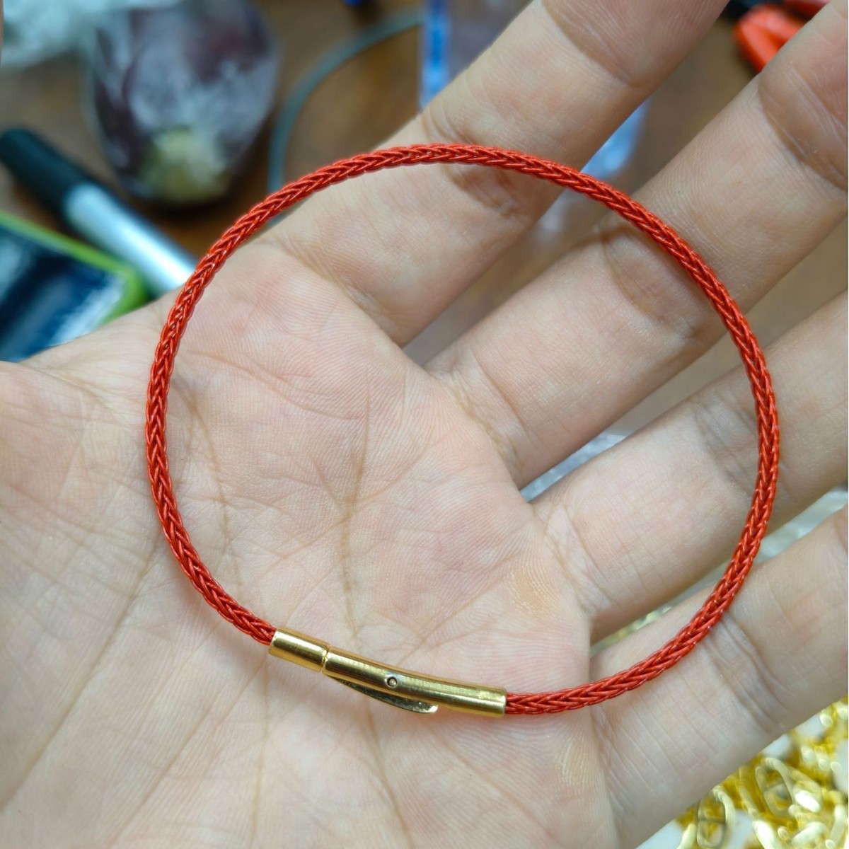 Zhou family style 2mm waterproof braided steel wire bracelet, DIY lucky bead bracelet, unisex beaded bracelet, half-finished bracelet cord, red string