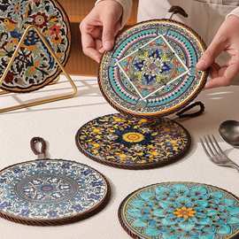 复古隔热垫耐高温砂锅防烫垫珐琅锅垫子陶瓷新中式餐桌防滑餐盘垫
