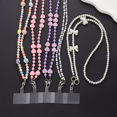 Yi Lian's new candy-colored love crossbody chain shoulder strap mobile phone chain beaded pearl long lanyard anti-fall mobile phone chain for women